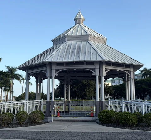 Existing gazebo roof, support columns and access railings