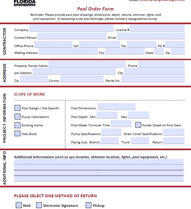 Florida Engineering Order Form Screenshot